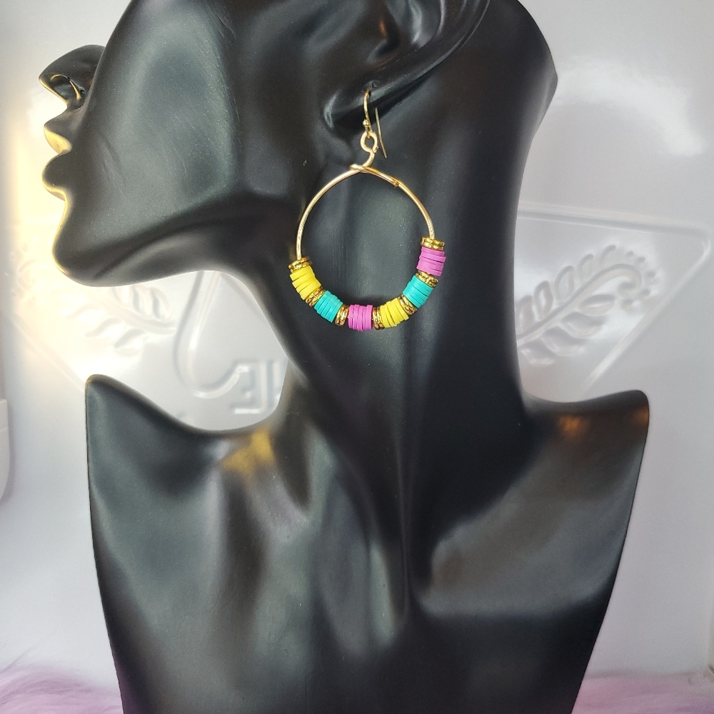 Beaded drop dangle heishi beaded hoop earrings
